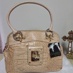 Vintage B Makowsky Croco Embossed Glove Leather Zip Top Satchel